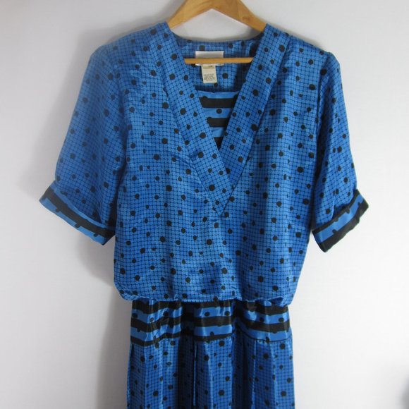 Vtg Perceptions Womens 5 / 6 Blue Polka Dot Short Sleeve Pleated Dress Small - Picture 4 of 12